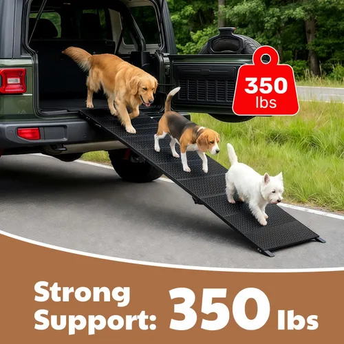 Vista 4 de Rampa extra larga de 71 pulgadas para perros grandes, marco de metal resistente para vehículos utilitarios deportivos, camiones y automóviles