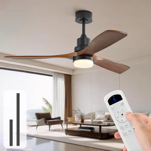 Vista 11 de Sofucor Ventilador de techo con luces y control remoto, ventilador de techo de madera LED moderno de 52 pulgadas con varillas descendentes