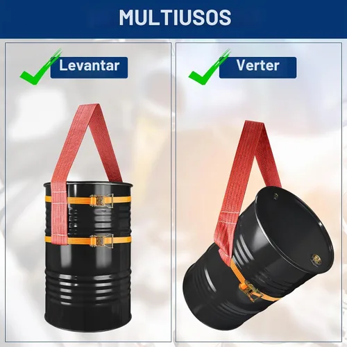 Vista 3 de Eslinga de manipulación de tambor para tambor de 55 galones, eslinga de red de elevación de barril resistente sin inclinación con 2 correas