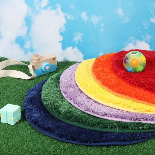 Vista 2 de Funtery Alfombra colorida de 6 asientos circulares de 18 pulgadas, alfombra redonda para niños, alfombra suave para aula, cojines educativos