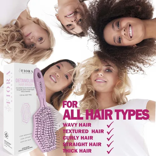 Vista 6 de Fiora Naturals Cepillo desenredante para el cabello, 100% biológico, cepillo desenredante con cerdas ultrasuaves, se desliza a través de los enredos
