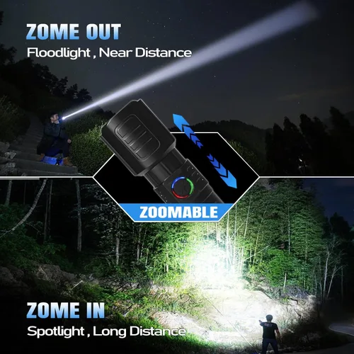 Vista 2 de Linterna táctica LED recargable, 3 modos, paquete de 2 Waterproof Zoomable Design, Adjustable Brightness Torch, Compact Handheld Size for