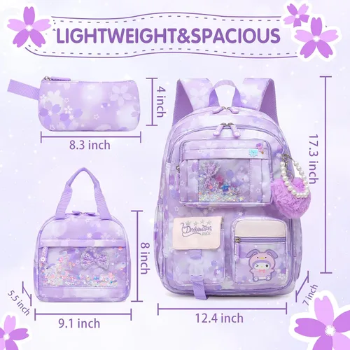 Vista 5 de Linda Mochila para Niñas Escolar Bolso para Estudiantes Niños Bolso de Libro con Múltiples Bolsillos Mochila Infantil Resistente a Salpicaduras