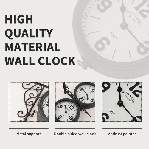 Vista 2 de Reloj de doble cara de hierro Londres, reloj antiguo de doble cara, de hierro forjado, reloj antiguo de hierro numerado, decoración de pared, reloj
