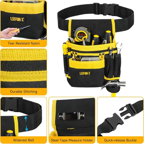 Vista 6 de Cinturón de herramientas, bolsa magnética para herramientas, cinturón de herramientas de 13 bolsillos para hombres, cinturón de herramientas