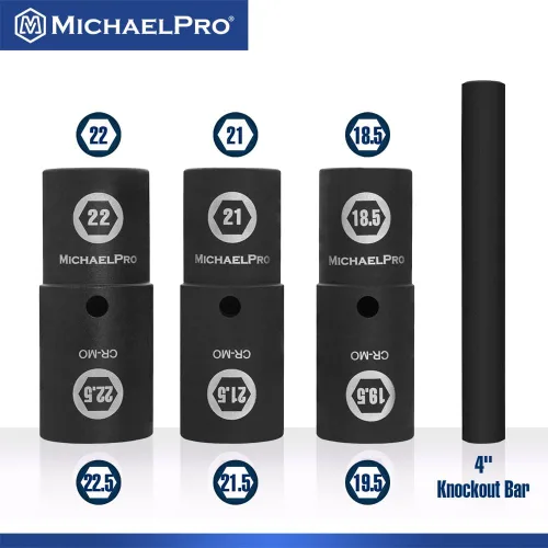 Vista 2 de MichaelPro Juego de 4 piezas de 1/2 pulgada de tamaño medio, juego de tuercas abatibles de impacto de pared delgada, acero cromado Moly para uso