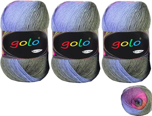 Vista 31 de Hilo de lana golo para tejer 200 yardas, hilo Cachemire multicolor arcoíris