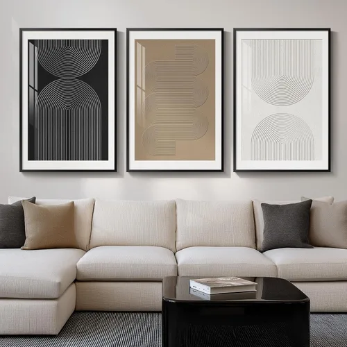 Vista 13 de Arte de pared abstracto moderno enmarcado en blanco y negro, 3 piezas de impresiones en lienzo pinturas obras de arte para paredes, cuadros Negro