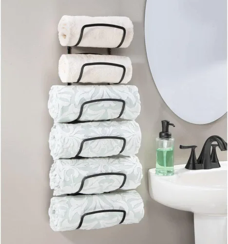 Vista 2 de mDesign Toallero moderno y decorativo de seis niveles para baño, soporte y organizador, para montar en la pared, para almacenamiento de toallas
