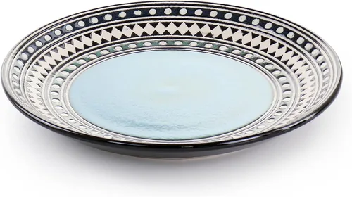 Vista 4 de Elama Blue Sage - Vajilla de cerámica de 16 piezas con doble tazón, color azul