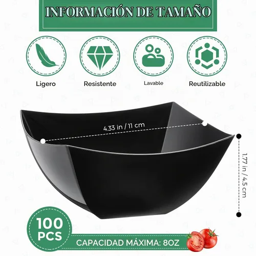 Vista 2 de Sliner 100 Piezas Cuencos de Plástico Cuadrados 8 oz Cuencos de Servir de Plástico Desechables Contenedores de Chips para Fiestas, Contenedores