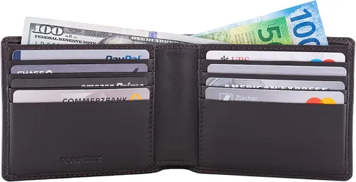 Vista 2 de DiLoro Billetera de cuero delgada para hombre con bolsillo y tecnología de bloqueo RFID marrón oscuro Nappa Cartera RFID