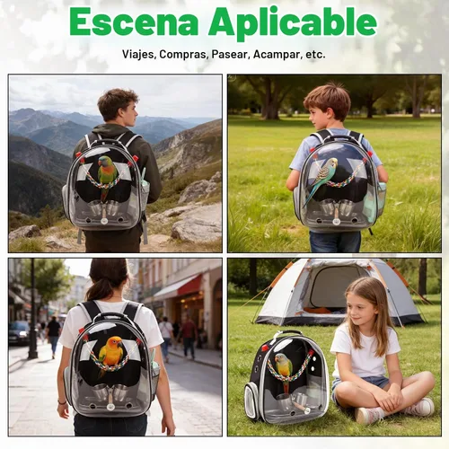 Vista 6 de Rypet - Mochila portadora para pájaros, jaula de viaje para loros con bandeja (negro)