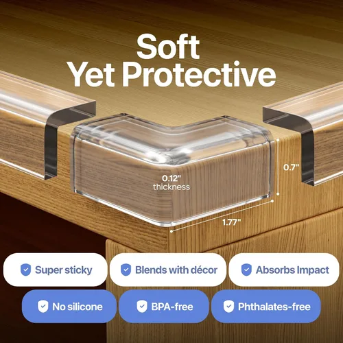 Vista 6 de Protectores de bordes y esquinas para muebles, cojín protector de PVC transparente de 20.4 pies, parachoques de 18 pies, 8 esquinas adhesivas