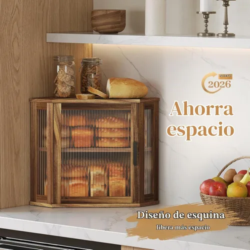 Vista 2 de Caja de pan de madera de la esquina de la acacia para la encimera
