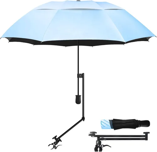 Vista 10 de HOBVO UPF 50+ Paraguas de golf con abrazadera universal ajustable, paraguas portátiles para la lluvia, apertura y cierre manual, para silla