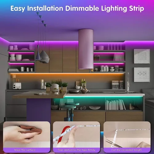 Vista 6 de Tenmiro - Tira de luces LED de 50 pies, tira de luces LED inteligente con sincronización de música, cambio de color, control de aplicación y control