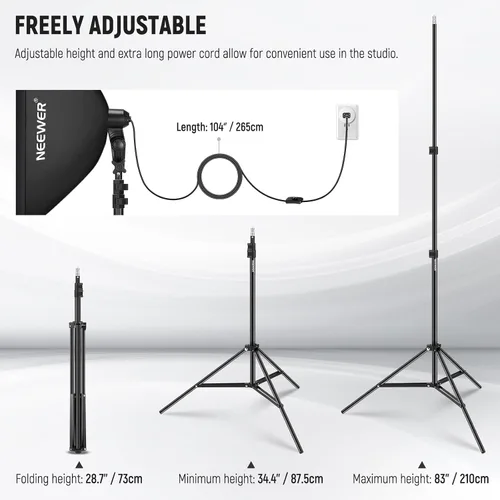 Vista 8 de NEEWER Kit de iluminación de caja de luz equivalente a 900 W de 24 x 24 pulgadas con soportes de trípode, bombillas LED bicolor de 45 W de 2.4 G