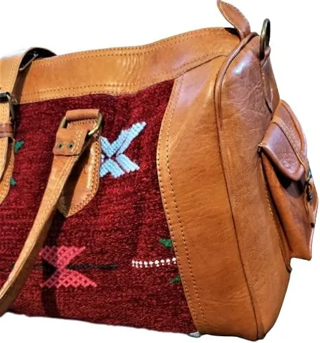 Vista 4 de Bolsa de viaje Kilim y piel roja