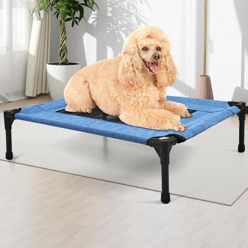Vista 10 de Cama elevada para perros al aire libre, cuna elevada portátil con refrigeración, cama lavable para mascotas, perros pequeños, color negro