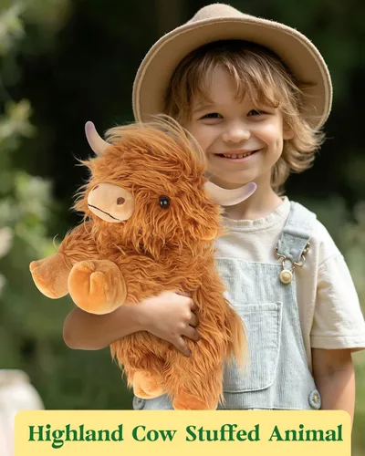 Vista 2 de Cuckool Highland Cow - Animales de peluche, adorable animal de peluche esponjoso de ganado de las tierras altas, lindo peluche suave de vaca