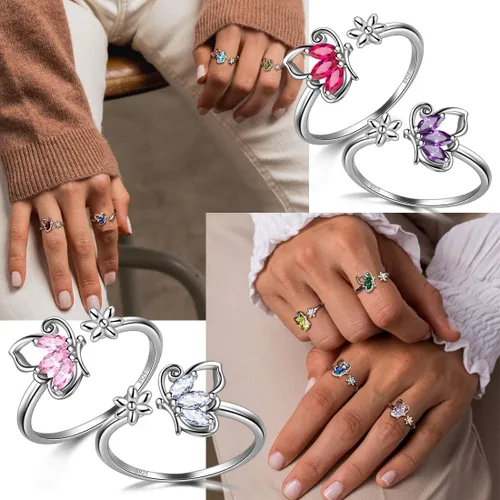 Vista 5 de 925 Sterling Silver Birthstone Butterfly Jewelry Women Crystal Animal Cute Butterflies Birthday NecklaceEarringRingBracelet Sets Birth Stone