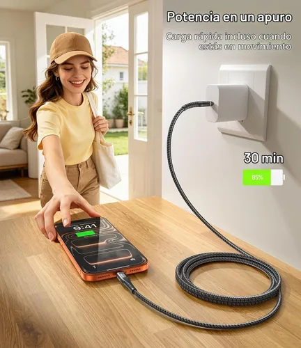 Vista 6 de Cable USB C a USB C de 240 W de carga rápida de 6 pies, cable USBC a C Negro