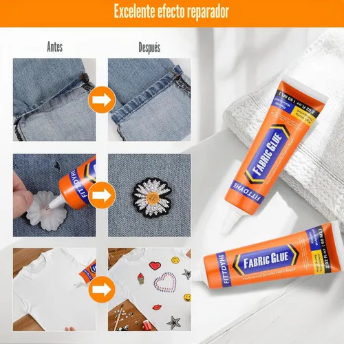 Vista 4 de 2 Pack de Pegamento para Tela Permanente, 60ML/2.02oz Pegamento Claro Lavable para Ropa, Adhesivo Súper para Tela para Strass, Parches, Ropa, Denim