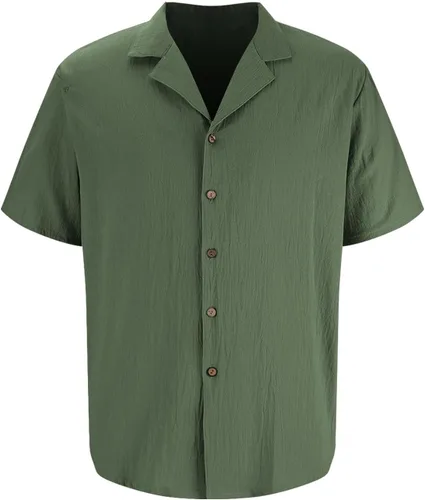 Vista 2 de Camisa de guayabera cubana para hombre, estilo casual, con botones, de manga corta, para verano, playa, hippie, color sólido, tops de trabajo