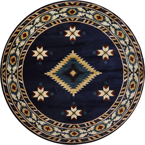 Vista 14 de Nevita Collection Southwestern Native American Design Area Alfombra geométrica (azul, 5'3" redondo)
