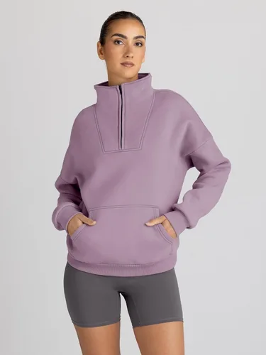 Vista 4 de Trendy Queen - Sudaderas con media cremallera y capucha de gran tamaño, extragrande, para otoño, Y2K, ropa de invierno