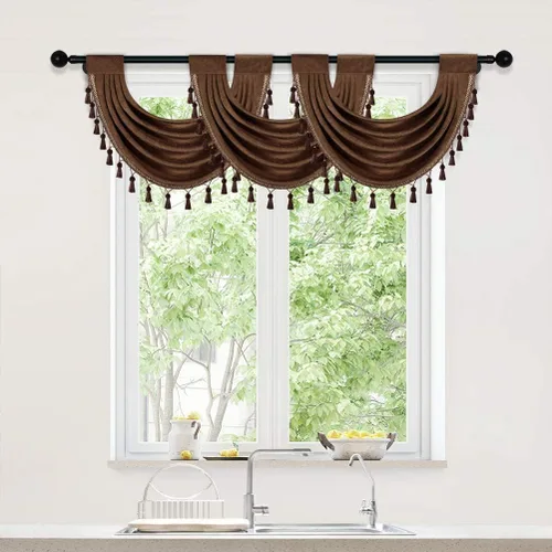 Vista 12 de ELKCA Cenefa Swag de Cascada de Chenilla Gruesa Beige para Sala de Estar Cortinas de Cenefa Pequeñas para Cocina, Paquete de 1