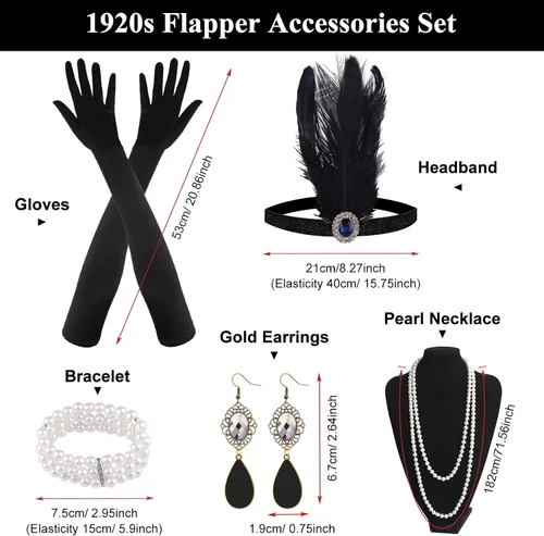 Vista 2 de FEPITO Juego de accesorios Great Gatsby de los años 20 para mujer, diadema con solapa