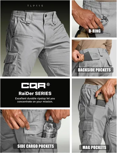 Vista 6 de CQR Pantalones tácticos para hombre, resistentes al agua, pantalones cargo Ripstop, ligeros EDC trabajo, senderismo, ropa para exteriores