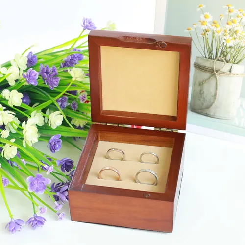 Vista 3 de STARSWR Caja de soporte de anillos, caja de anillos para ceremonia de boda, regalo para mujeres, caja decorativa de madera con tapas, anillos caja