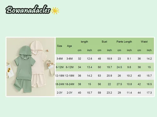 Vista 6 de Conjunto de ropa casual de manga corta con capucha y pantalones cortos para bebés y niños pequeños