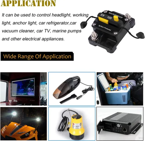 Vista 4 de E-Bro Disyuntor de 100 amperios con interruptor de reinicio manual, impermeable, para automóvil, barco marino (100 A)