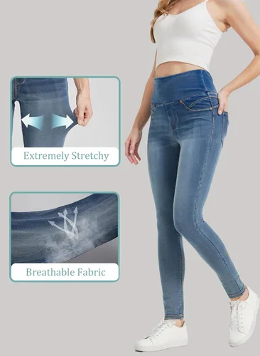 Vista 4 de KYAL - Jegging de cintura alta para mujer, elásticos, con control de abdomen, ajustados, con bolsillos, a la moda, casual