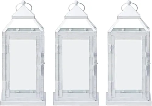 Vista 8 de Elements Faroles de metal con velas LED, juego de 3, 5.2 x 5.2 x 12 pulgadas, color gris