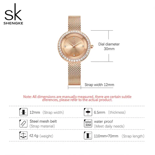 Vista 2 de SHENGKE Reloj de mujer de lujo analógico de cuarzo de moda de cuarzo para mujer, reloj impermeable para mujer Relogio Feminino, K0169-oro rosa