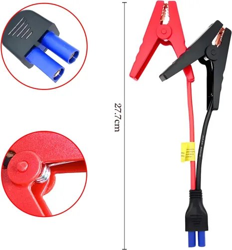 Vista 2 de Pinza de cocodrilo de reemplazo de conector EC5 de 10AWG, cable de arranque de EC5 con abrazaderas de batería, cable de puente de emergencia de 12V