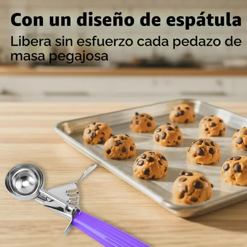 Vista 6 de JUNADAEL J Cuchara de helado con gatillo, juego de cucharas para galletas, incluye cuchara de 1.2 onzas/2 onzas/4 onzas, control de porciones