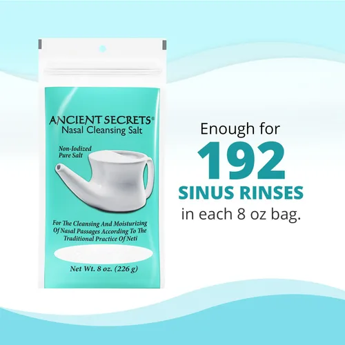 Vista 3 de Ancient Secrets Sal limpiadora nasal, no yodada, cloruro de sodio de grado USP para cualquier olla Neti, sistema de riego sinusal, 8 onzas