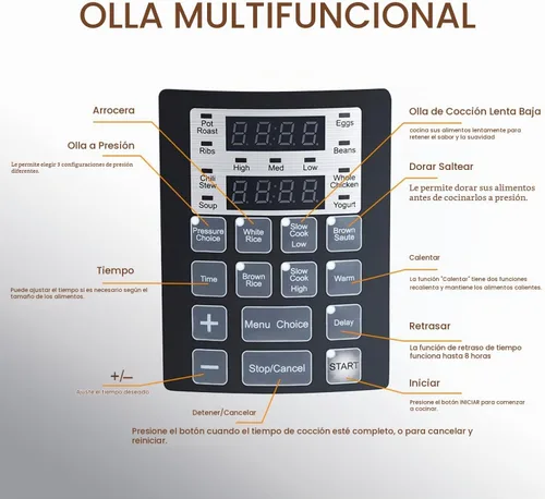 Vista 6 de Olla a presión eléctrica 9 en 1 de 6 cuartos de galón, olla antiadherente programable multifuncional, olla de cocción lenta, arroz, vaporera