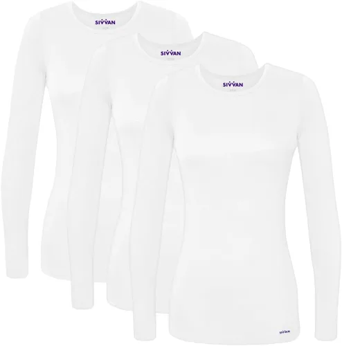Vista 35 de Sivvan 3-Pack Women's Long-Sleeve Comfort Underscrub Tee, Scrubs Undershirts Aguamarina (Aquamarine)