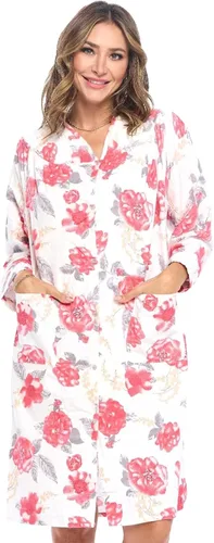 Vista 6 de Casual Nights Vestido largo de franela con botones florales en la parte delantera, manga larga, bata de casa holgada para mujer Floral azul