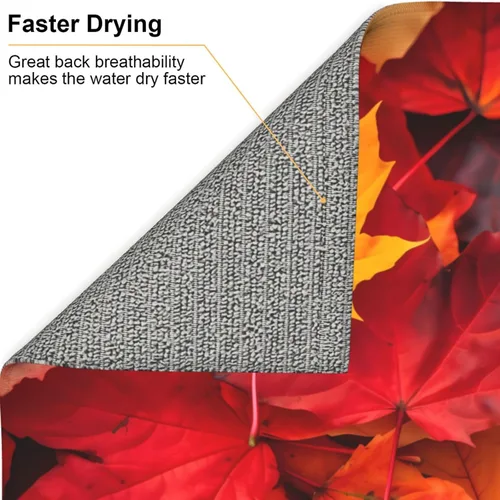 Vista 2 de Tapete de secado de platos de hojas de otoño para encimeras de 18 x 16 pulgadas, almohadilla protectora para escurridor de platos con lazo