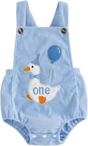 Vista 9 de Traje de cumpleaños para bebé niño, mameluco de ganso tonto Azul claro