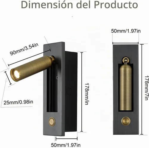 Vista 4 de Lámpara LED para dormitorio, lámpara de pared para cabecero, luz de lectura de mesita de noche, lámparas de pared con interruptor de pulsador
