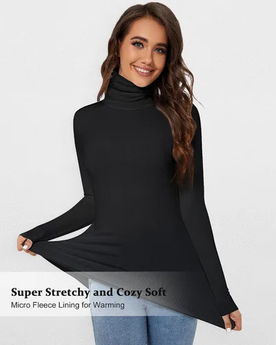 Vista 2 de SIMIYA Camisas de manga larga con cuello alto para mujer, para otoño, invierno, a la moda, elástica, capa base, ropa interior térmica